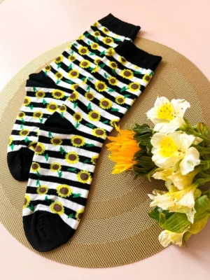 جوراب ساق بلند طرح گل آفتابگردان