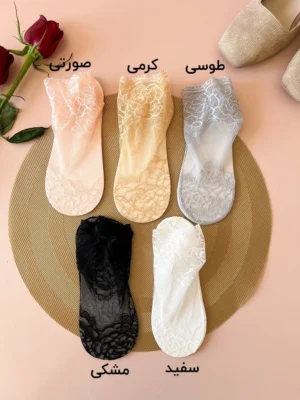 جوراب زنانه مچی توری طرح گل رز