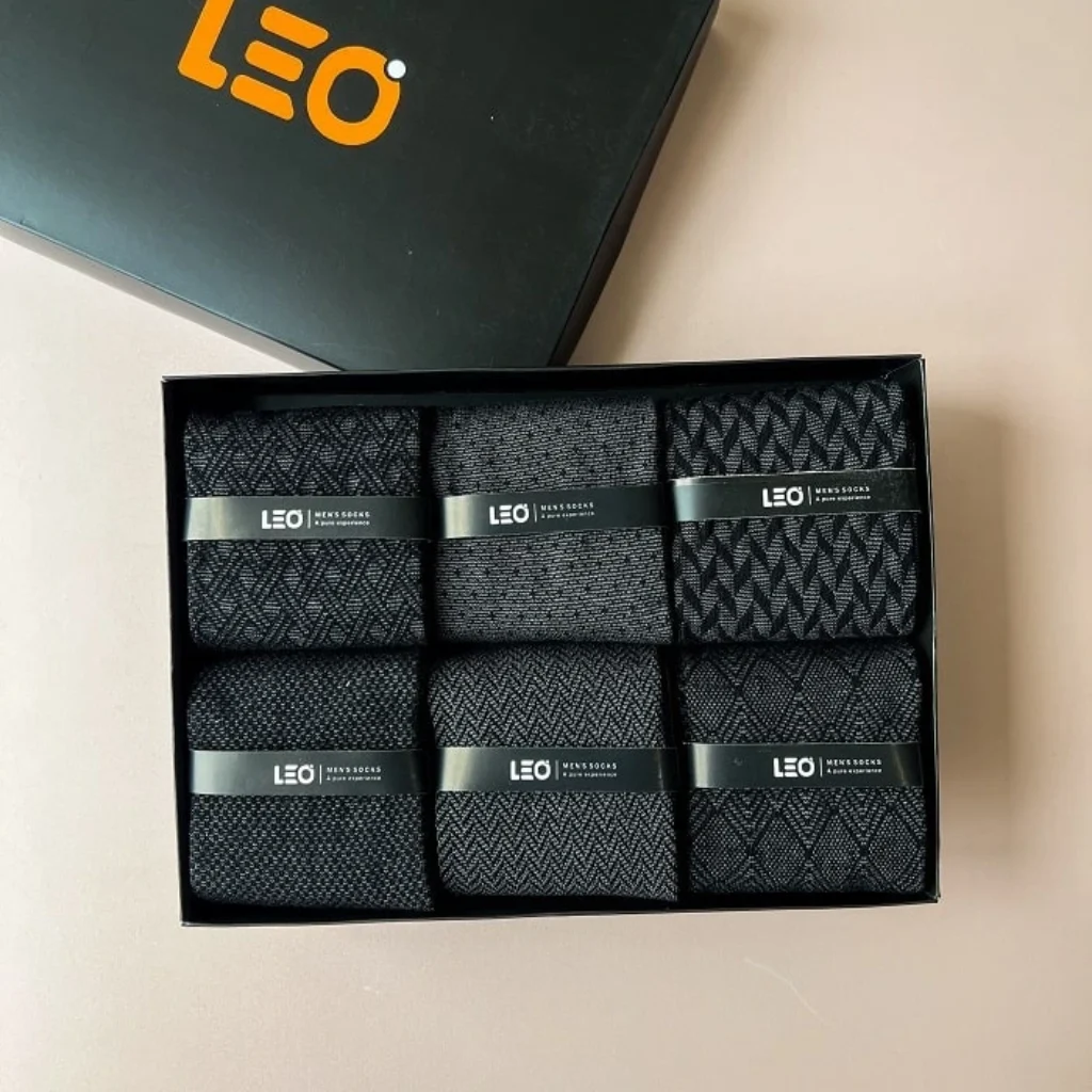 جوراب ساق بلند مردانه LEO کد 110 پک جوراب ساق بلند مردانه طرح دار کلاسیک و رسمی
