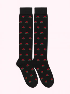 جوراب زیر زانو زنانه مشکی طرح گل سرخ 12 جوراب زیر زانو زنانه طرح گل سرخ