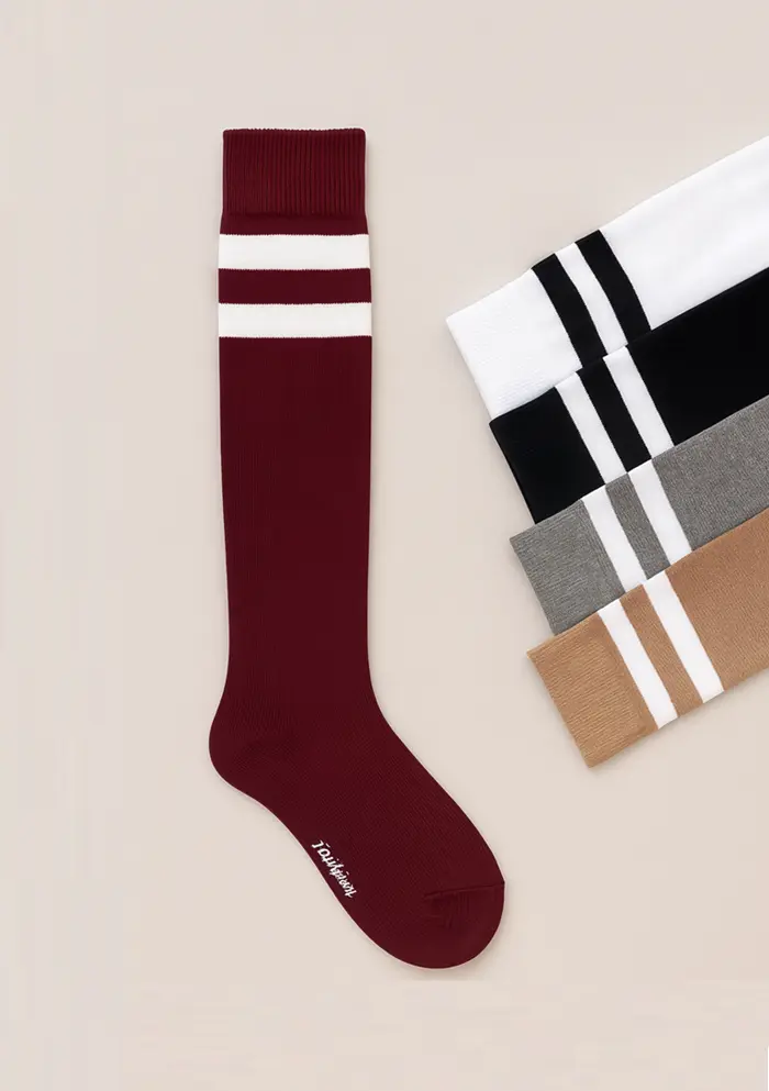 جوراب ساق بلند زیر زانو زنانه طرح دو خط اسپرت