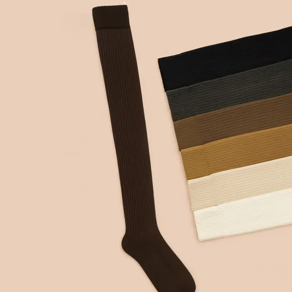 جوراب ساق بلند بالا زانو زنانه طرح کبریتی برجسته