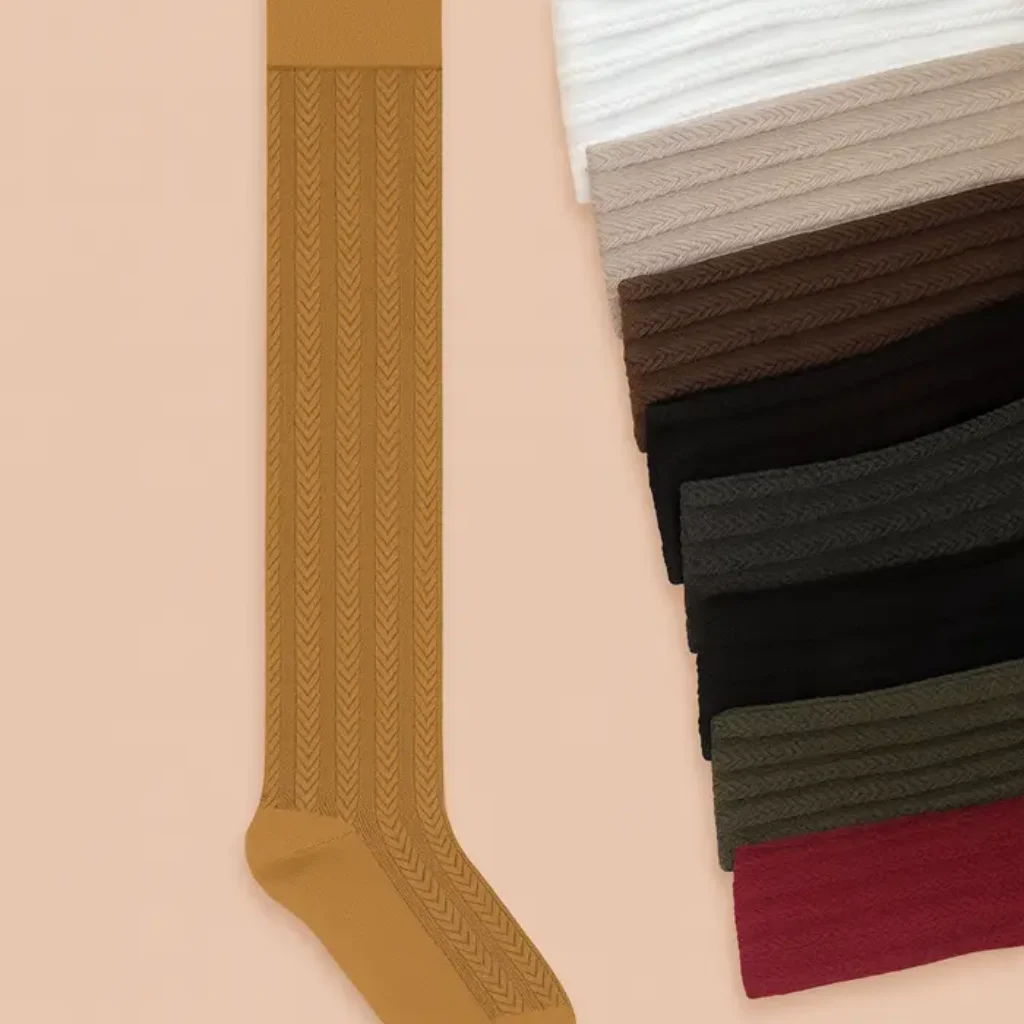 جوراب ساق بلند بالا زانو زنانه طرح گندمی برجسته