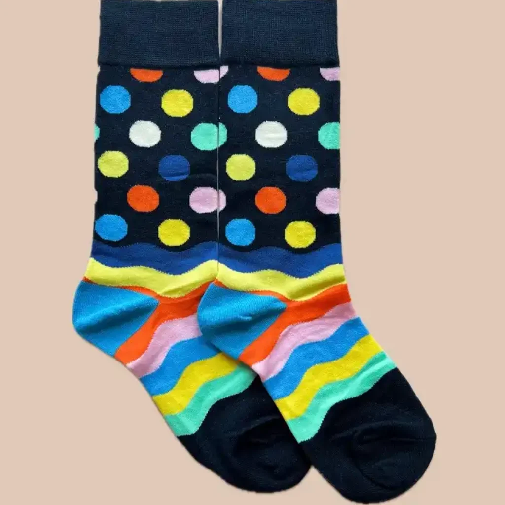 جوراب ساق بلند زنانه طرح توپی رنگی