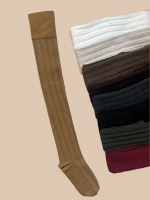 جوراب ساق بلند بالا زانو زنانه طرح گندمی برجسته 5 جوراب ساق بلند بالا زانو زنانه طرح گندمی برجسته