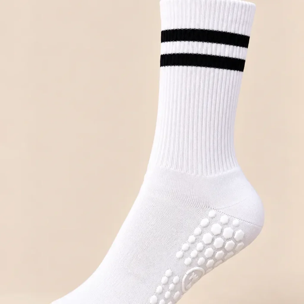 White Striped Grip Sock Product Shot 1